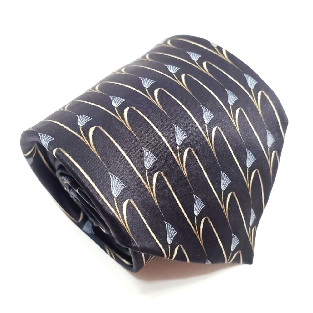 Lanvin Necktie Black Geometric Pattern Men's Silk Neck Tie Made in France